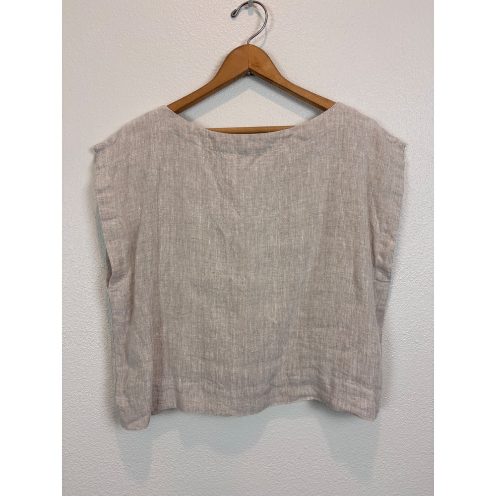 LAUDE the Label 100% Organic Linen Boxy Crop Top Oatmeal Beige Large Lagenlook